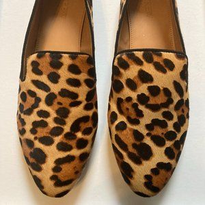 J. Crew Leopard Calf Hair Smoking Loafers, Size 10